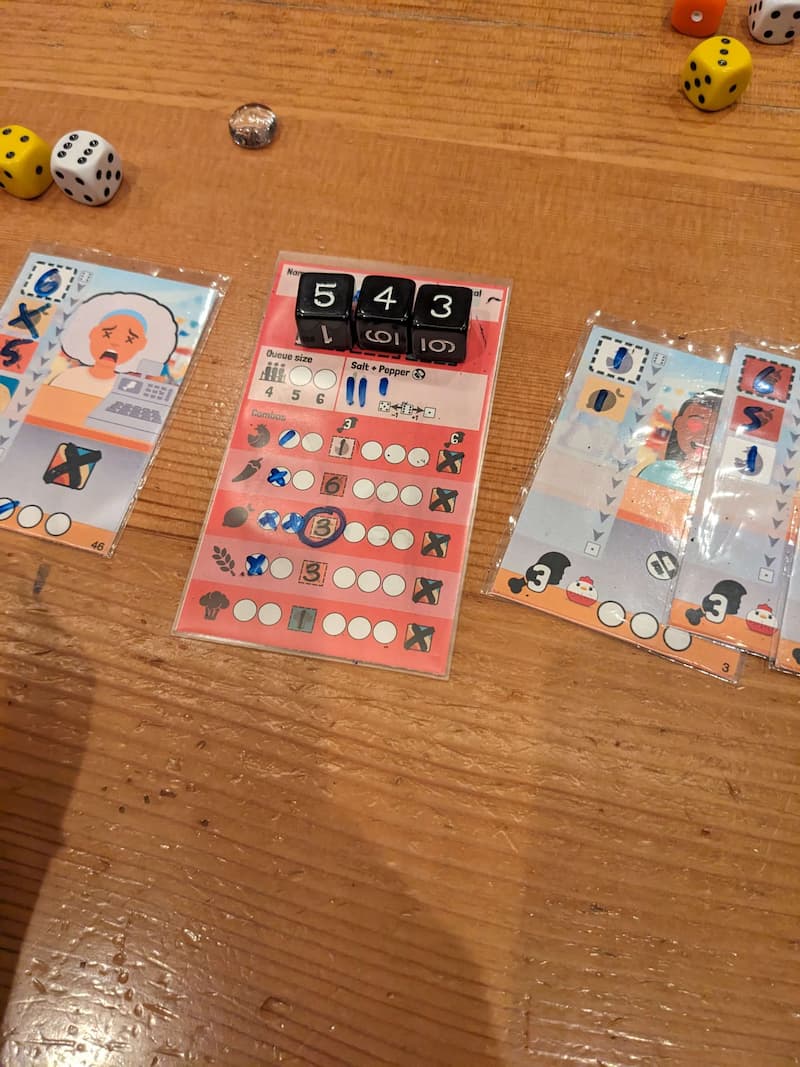 Early prototype board for Chicken Fried Dice